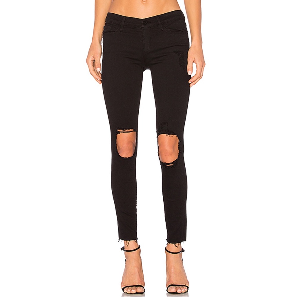 REVOLVE FRAME Black Skinny Jeanne Crop Distressed